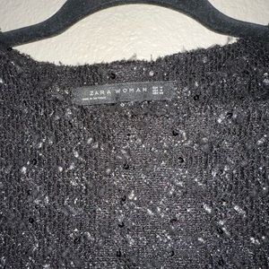 Zara Woman Crop Cap-Sleeved Sequined Top Sz M Black/Silver.